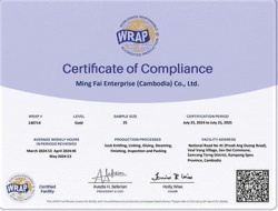 祝贺Ming Fai Enterprise (Cambodia) Co., Ltd.柬埔寨工厂2024年快速通过WRAP认证